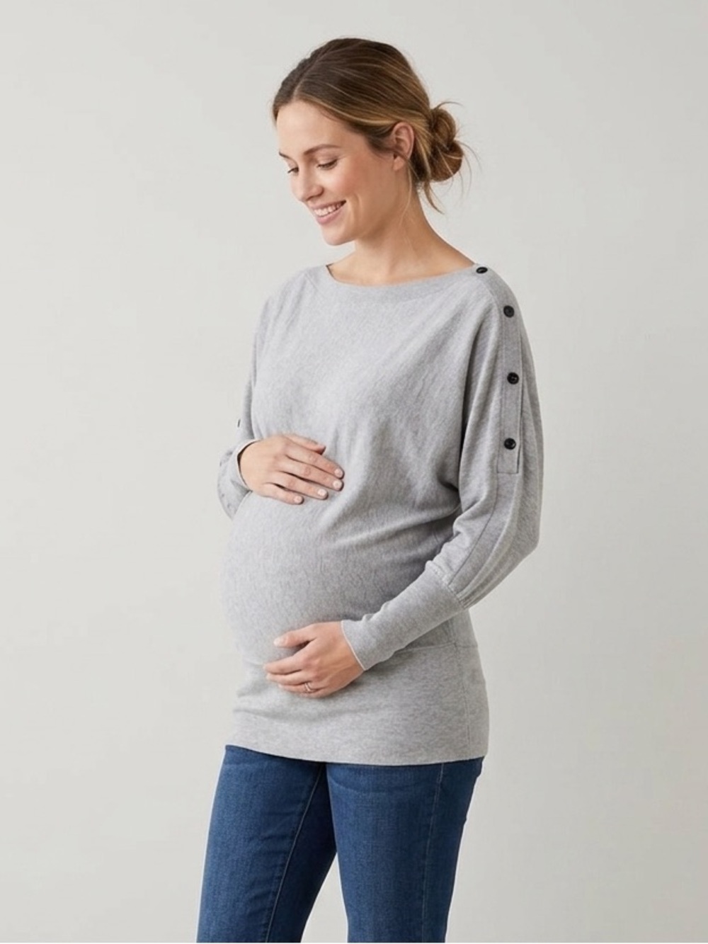 Seraphine Sz S Grey Maternity Nursing Relaxed Casual Sweater